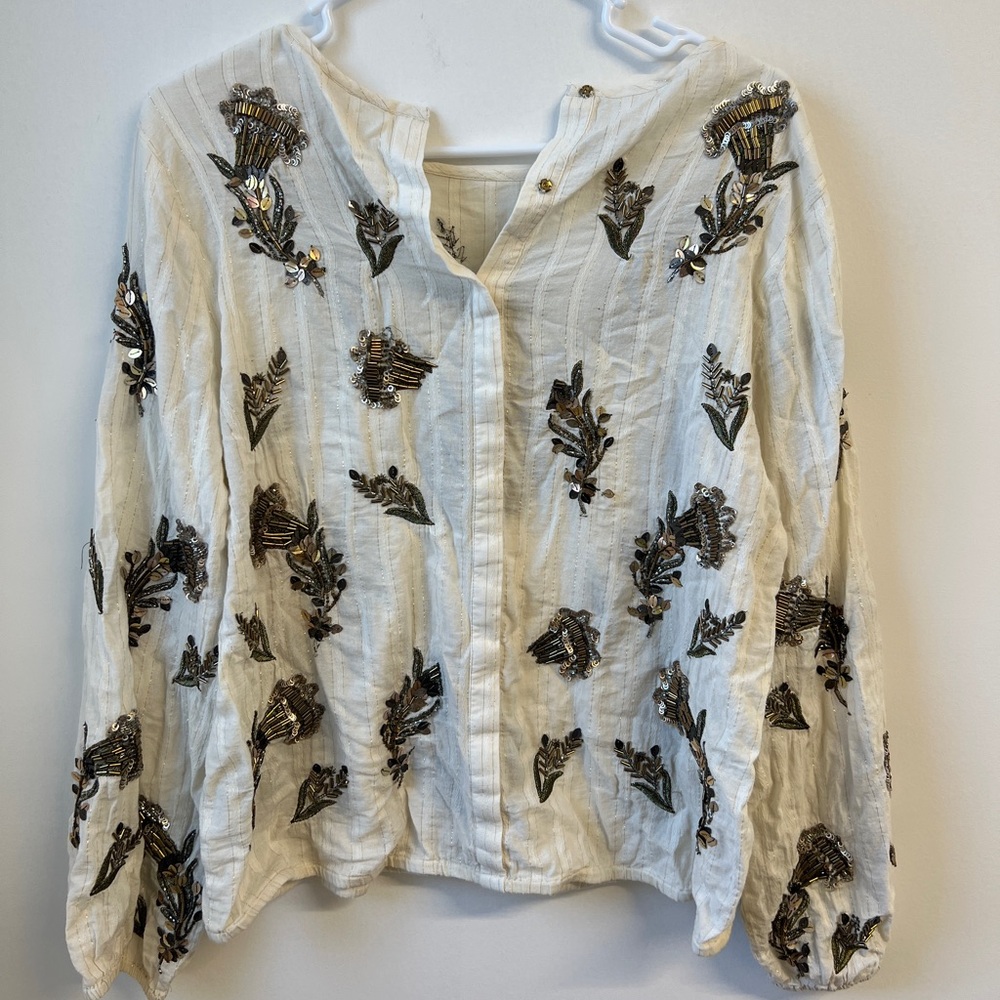 Embellished White Blouse with Sequin Details